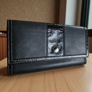COACH Black Leather/Patent Leather Bifold Wallet